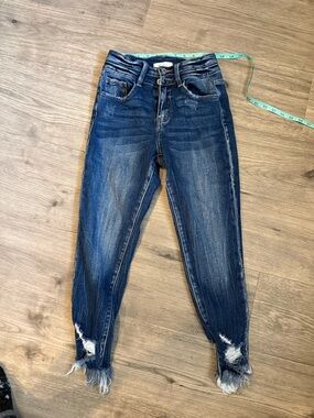 KanCan Dark Blue Distressed Ankle Crop Jeans